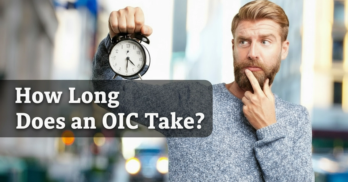 man questioning a clocking, wondering how long an offer in compromise with the IRS takes