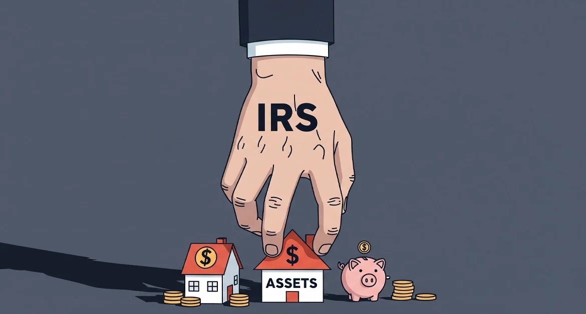 the large hand of the IRS seizing assets