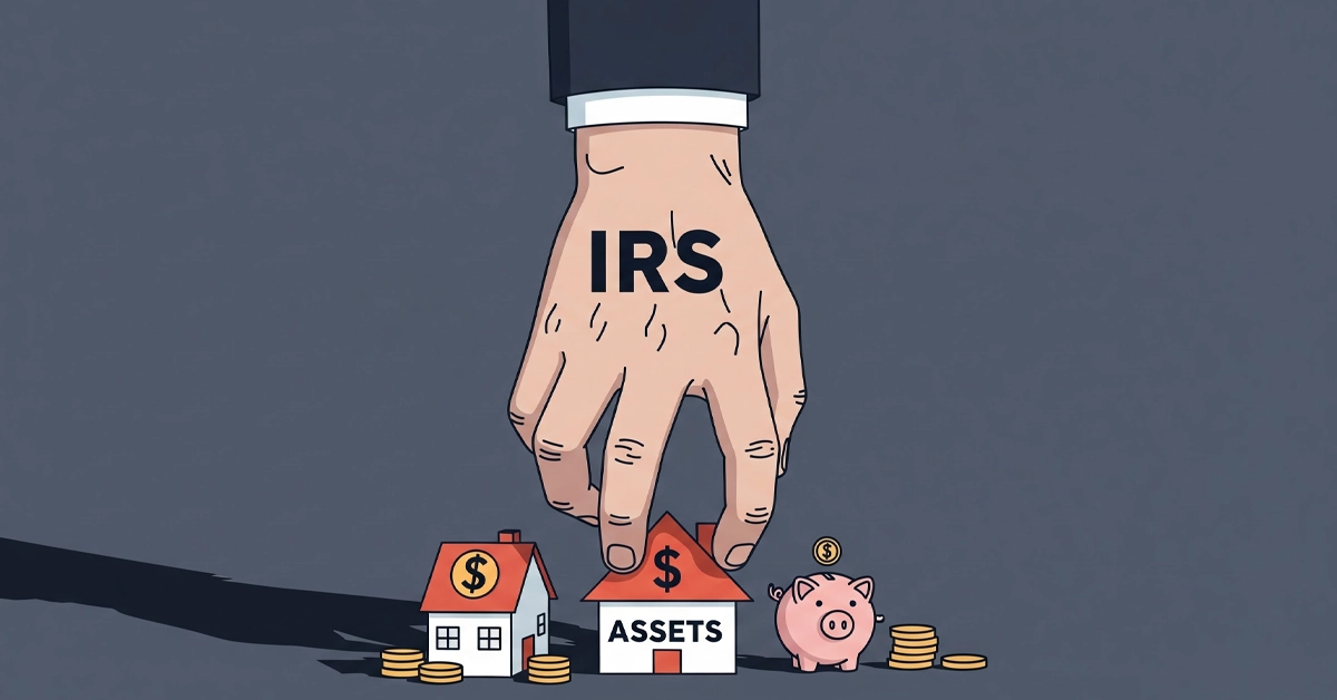 the large hand of the IRS seizing assets